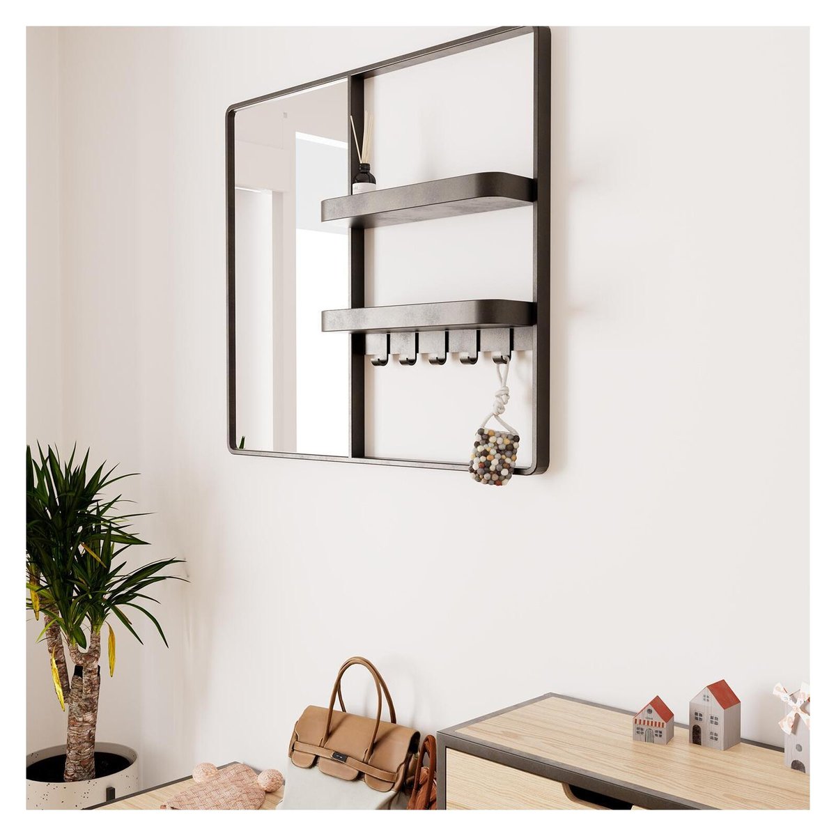 Ensemble d'entrée banc +console +miroir WILKO noir et bois, MOB IN