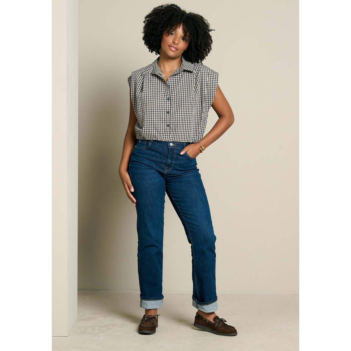 Chemise sans manches effet boule bleu marine, LOLALIZA