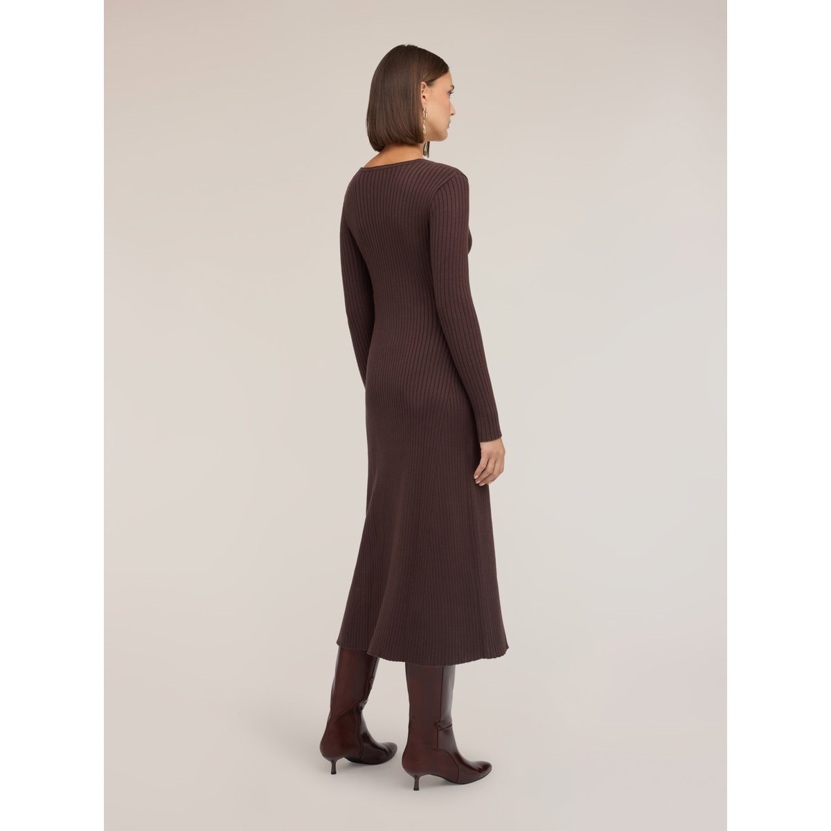 Robe évasée côtelée marron, MOTIVI
