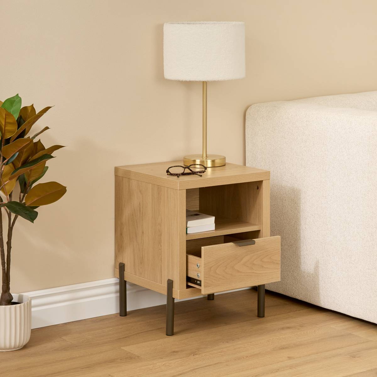 Table de chevet rectangulaire avec tiroir ALVO beige, 5FIVE SIMPLY SMART