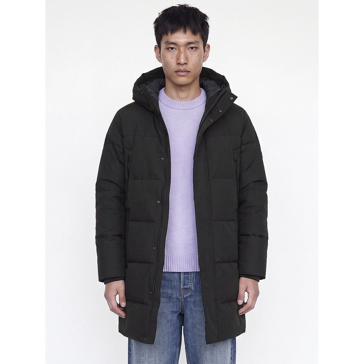 Blusão de comprimento médio com capuz fixo e gola subida, especial inverno preto , JACK & JONES