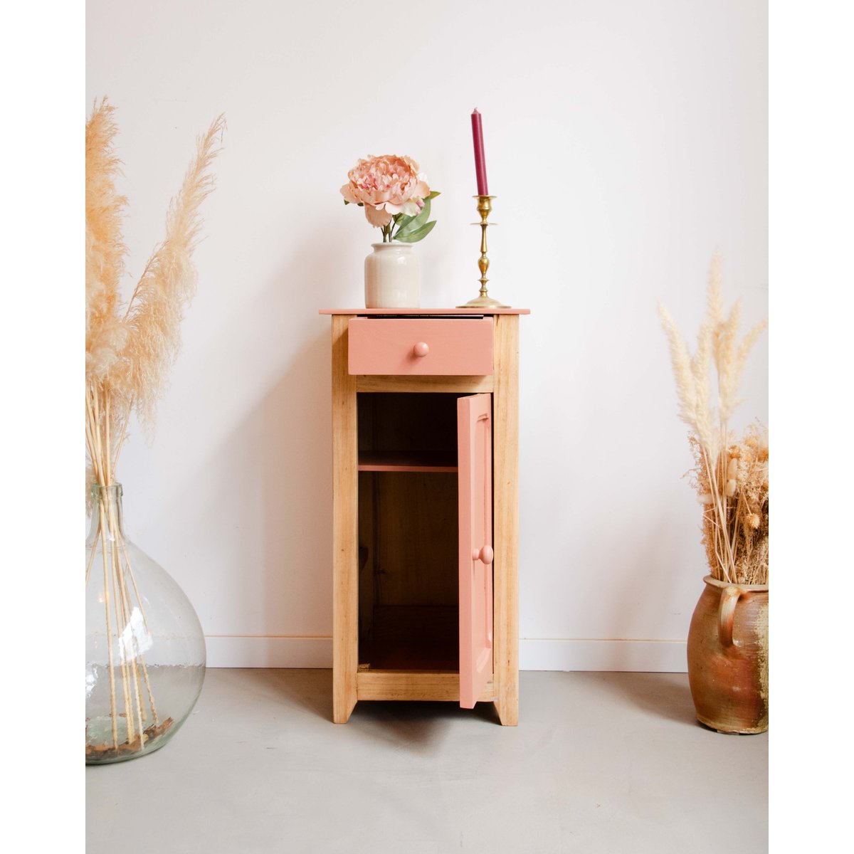 Table de chevet en hêtre Odile N°1398 - Bon état rose, DEBONGOUT