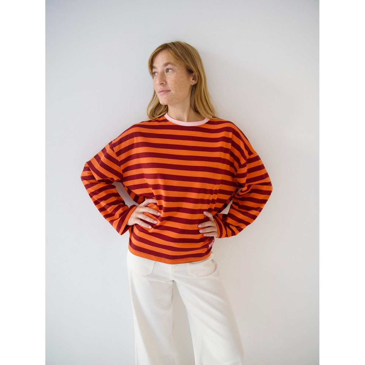 T-shirt rayé manches longues NÚRIA orange / bordeaux, MINDTRAVELER