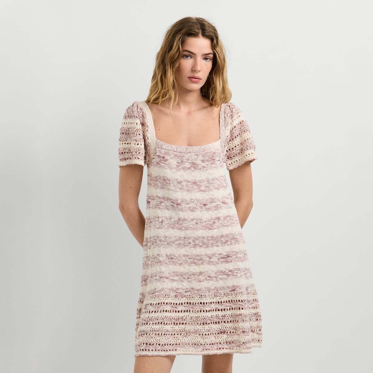 Robe Courte À Rayures rose poudre rose, PEPE JEANS