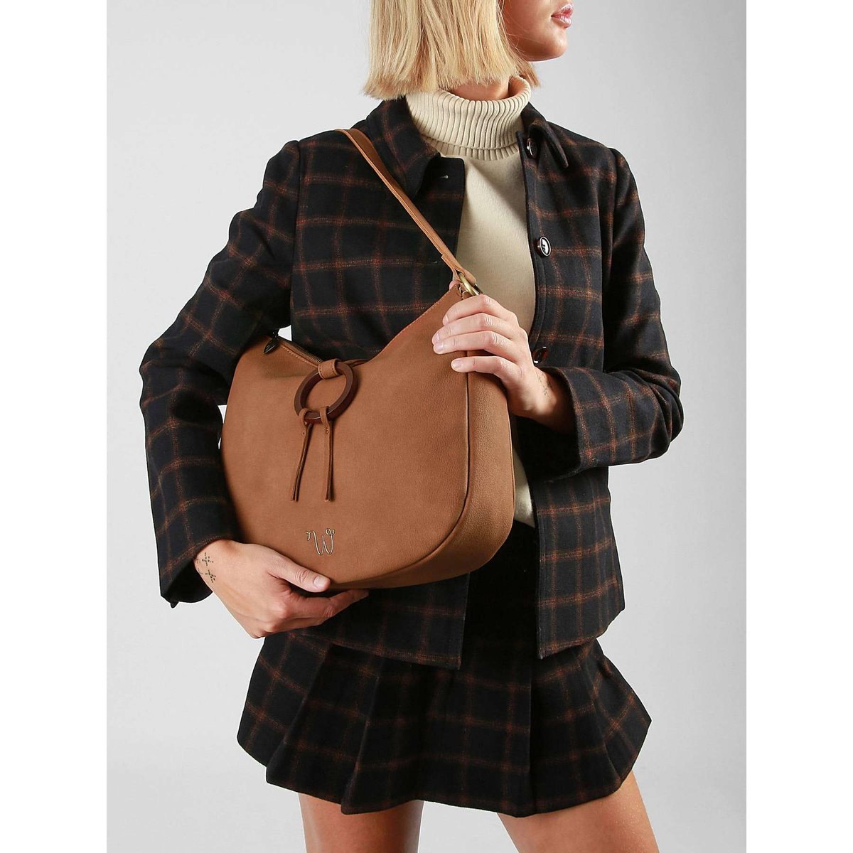 Sac porté épaule Verveine polyurethane camel, WOOMEN