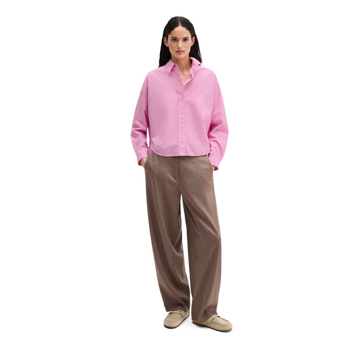 Chemisier regular en coton chambray rose bonbon, MARC O'POLO