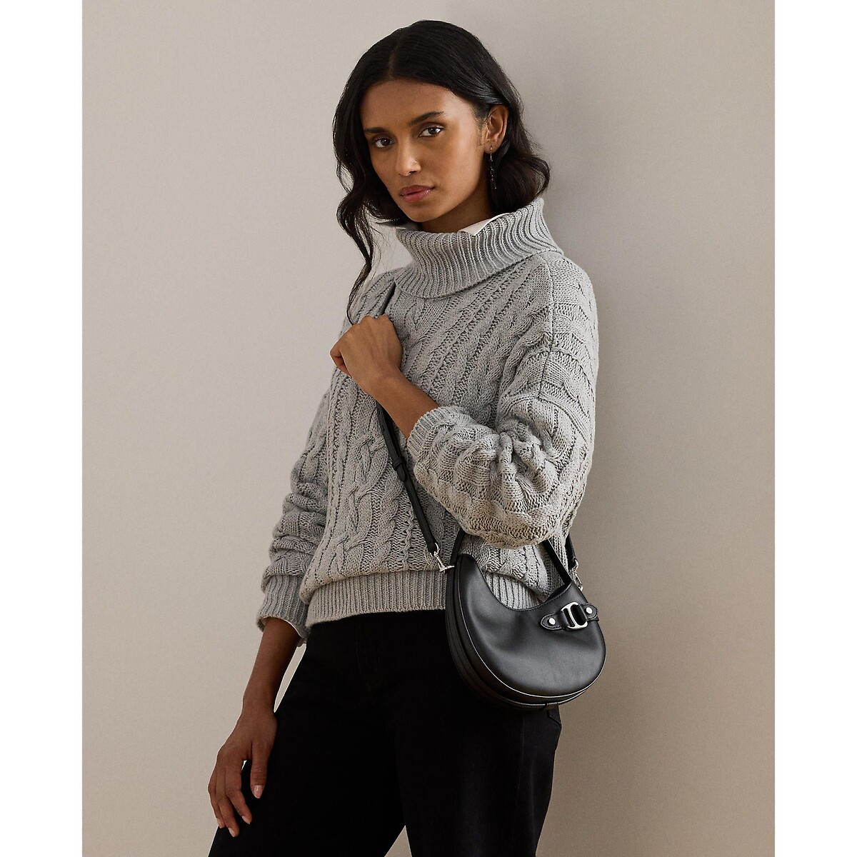 Sac en cuir porté épaule, à bandoulière, TASHA noir, LAUREN RALPH LAUREN