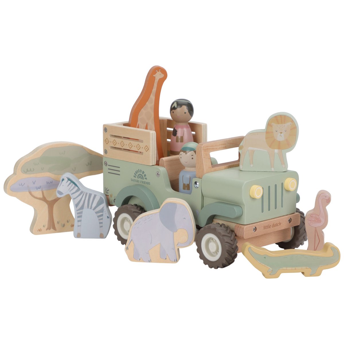 Voiture de Safari et animaux vert, multicolore, bois, LITTLE DUTCH