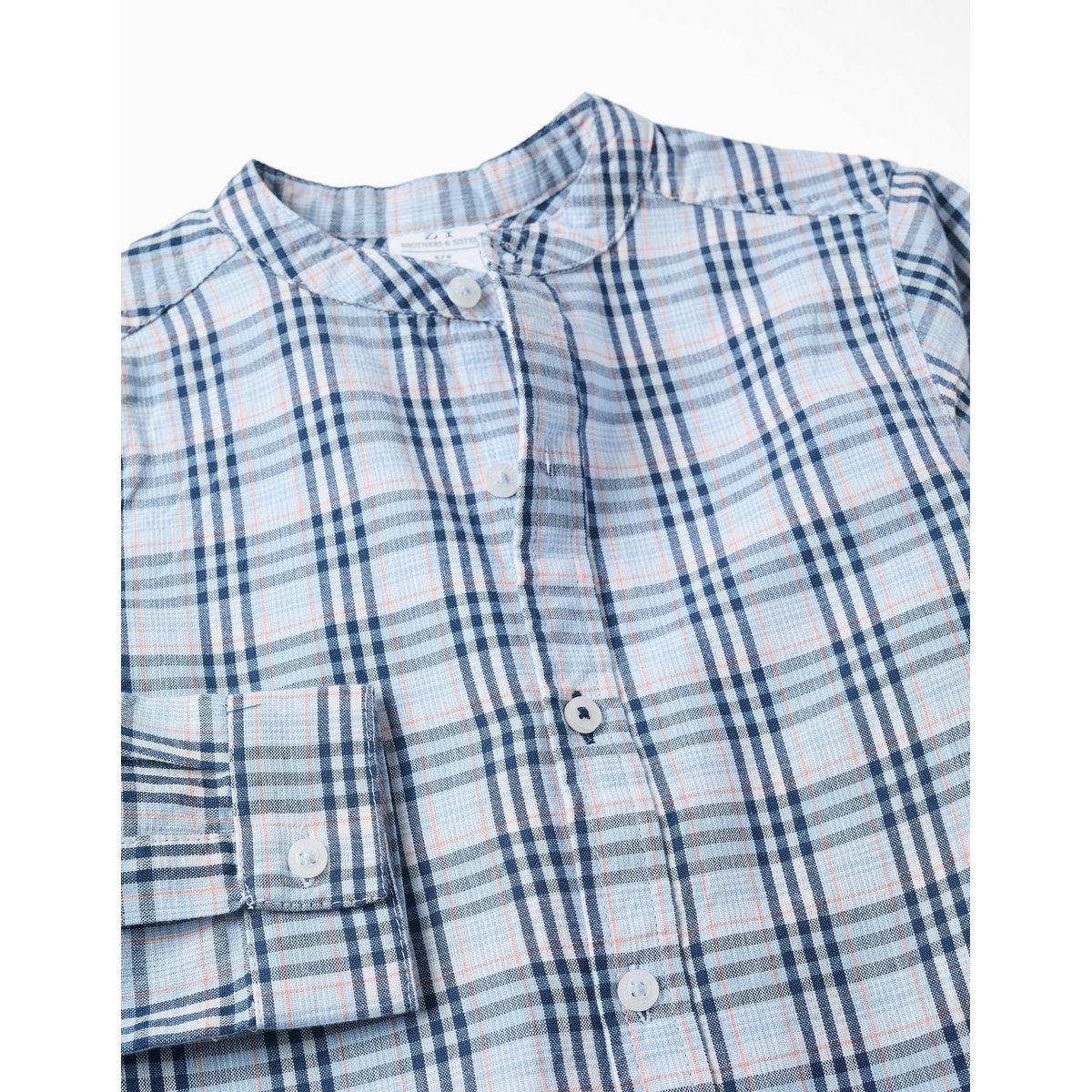 Chemise en coton à carreaux et manches retroussables B&S bleu foncé, ZIPPY