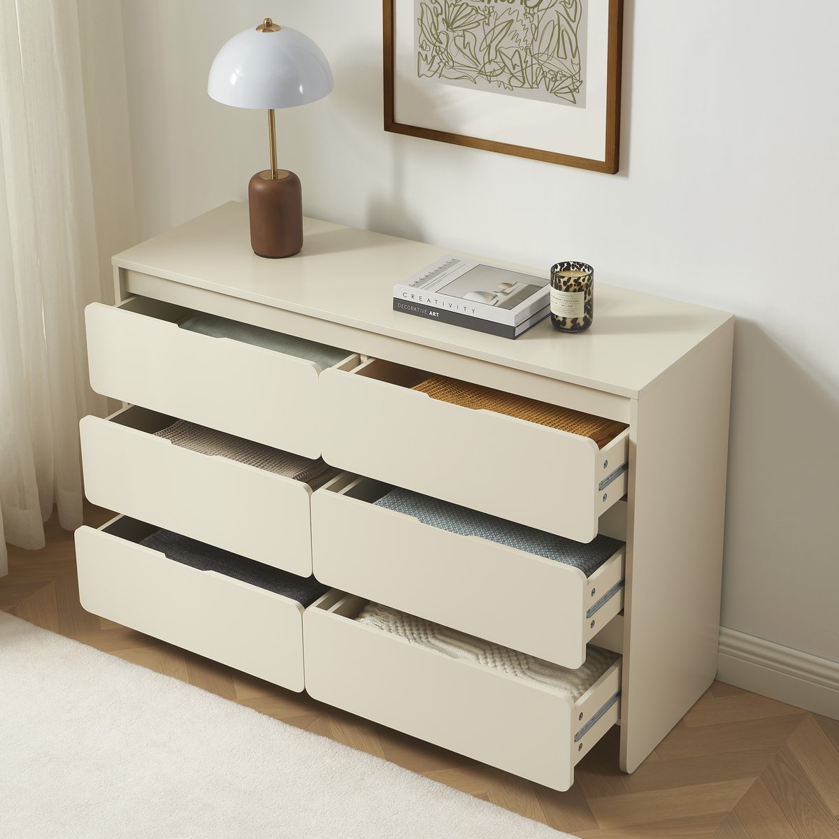 Commode 6 tiroirs AKKA beige, BAÏTA