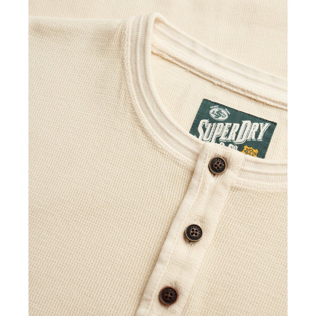 Haut Henley Texturé Léger beige avoine, SUPERDRY