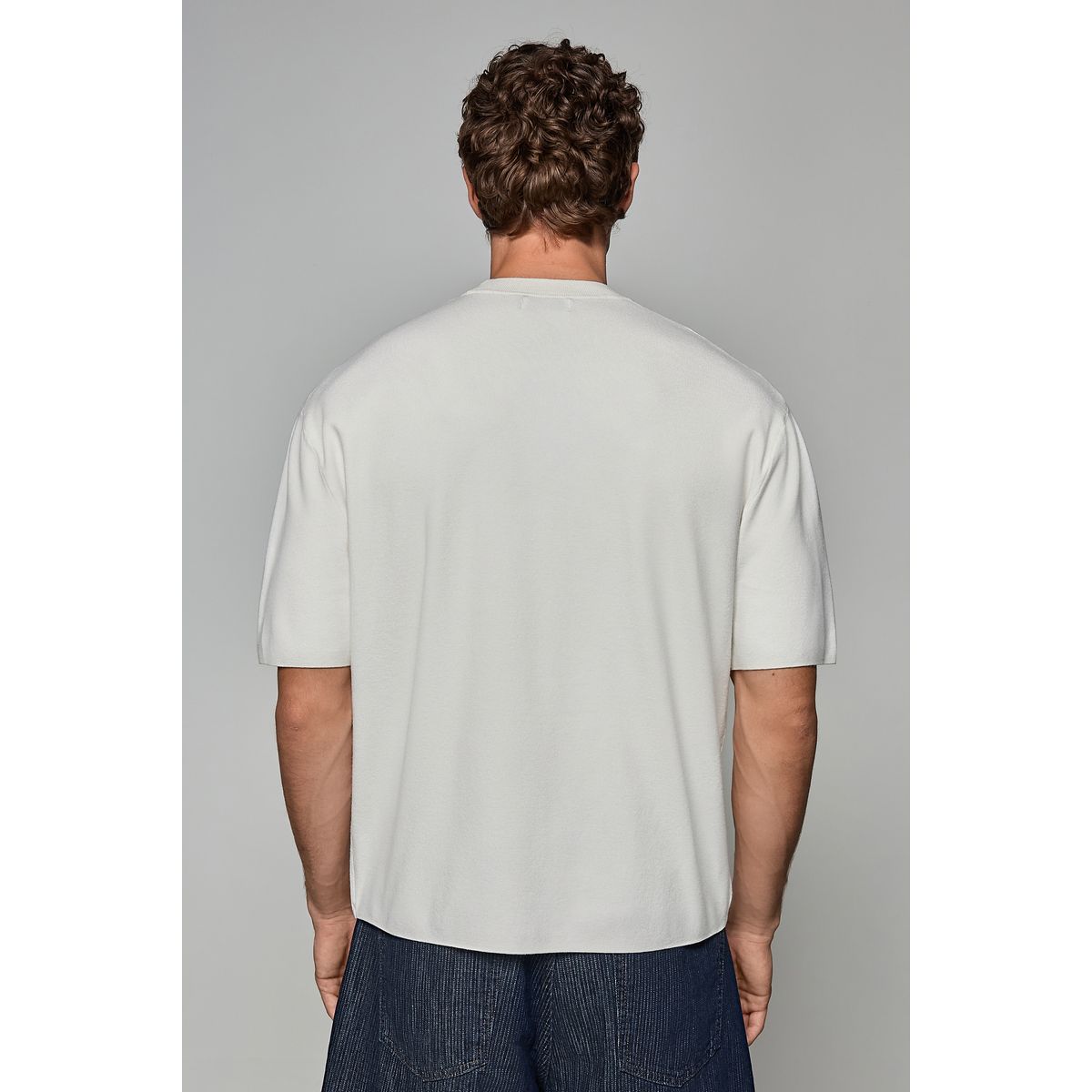 T-shirt ras du cou en maille manches courtes blanc écru, NEXT