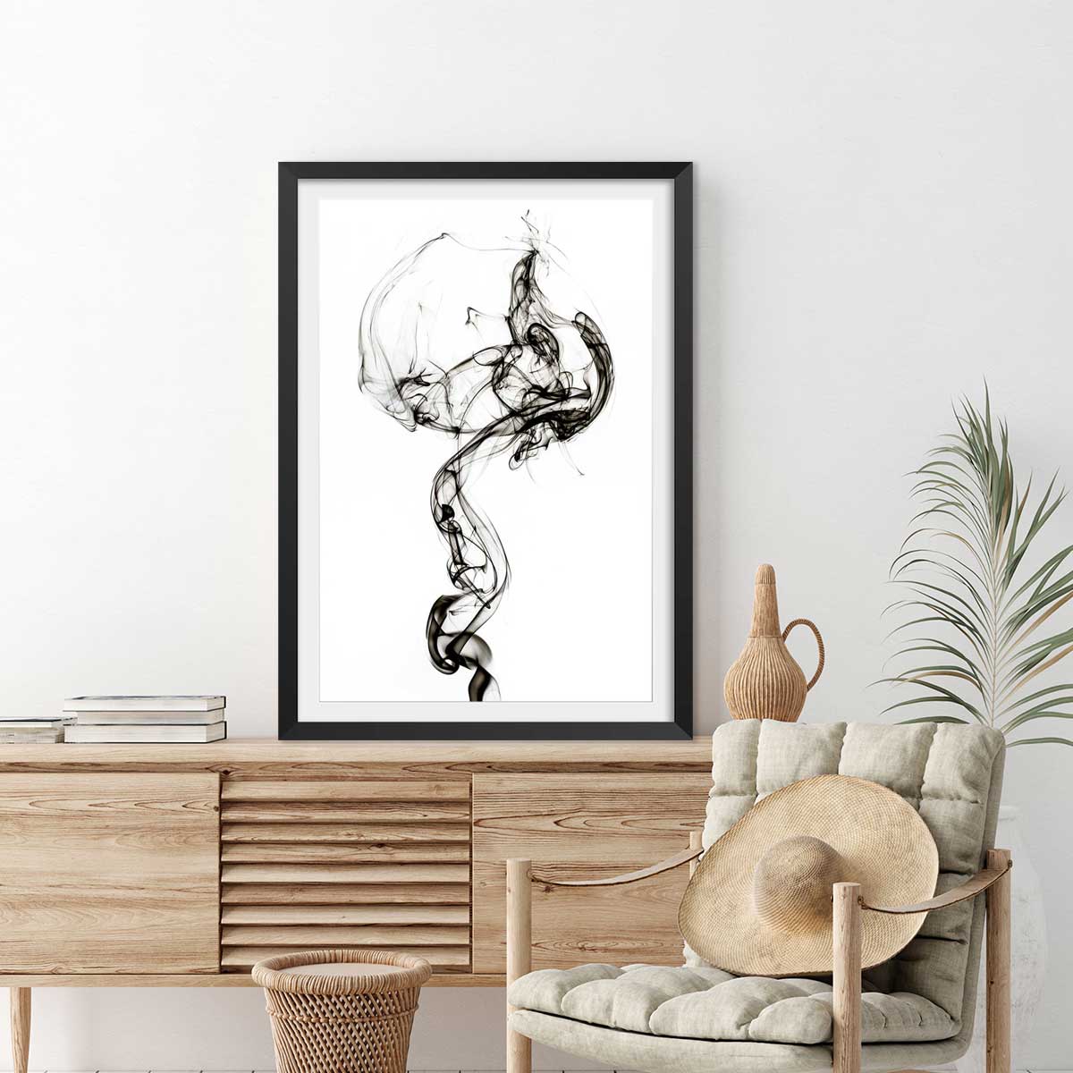 Poster black smoke medusa affiche + cadre en bois - noir, HEXOA