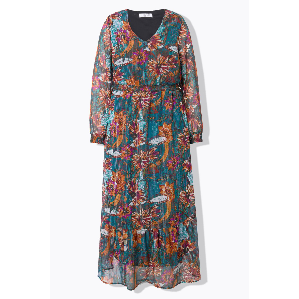 Robe maxi, silhouette en A, imprimé floral pétrol, STUDIO UNTOLD