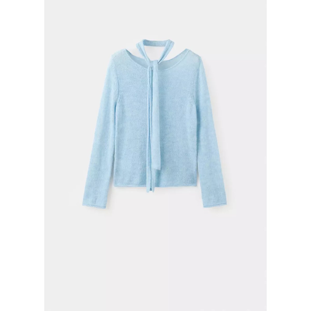 Blouse col bateau détail foulard bleu ciel, MANGO