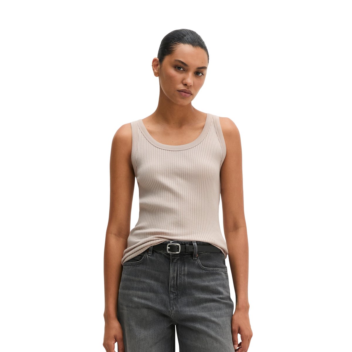 Débardeur côtelé slim en jersey stretch coton modal bio gris, MARC O'POLO