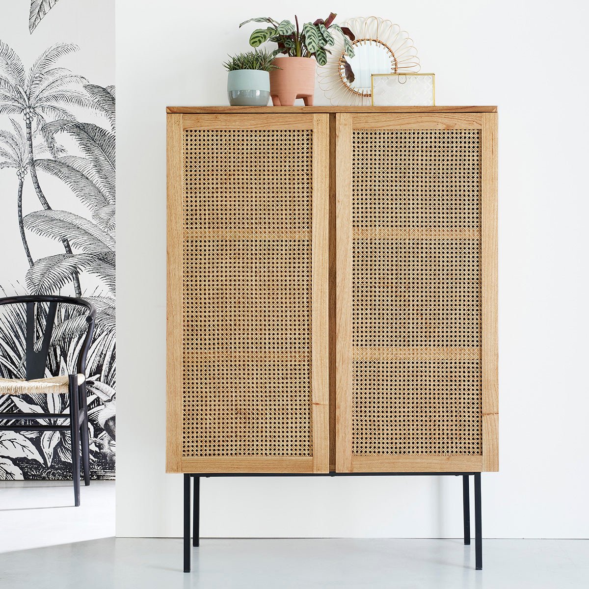 Armoire 2 portes en bois bassif et cannage AUBIN naturel, BERAH GETAH