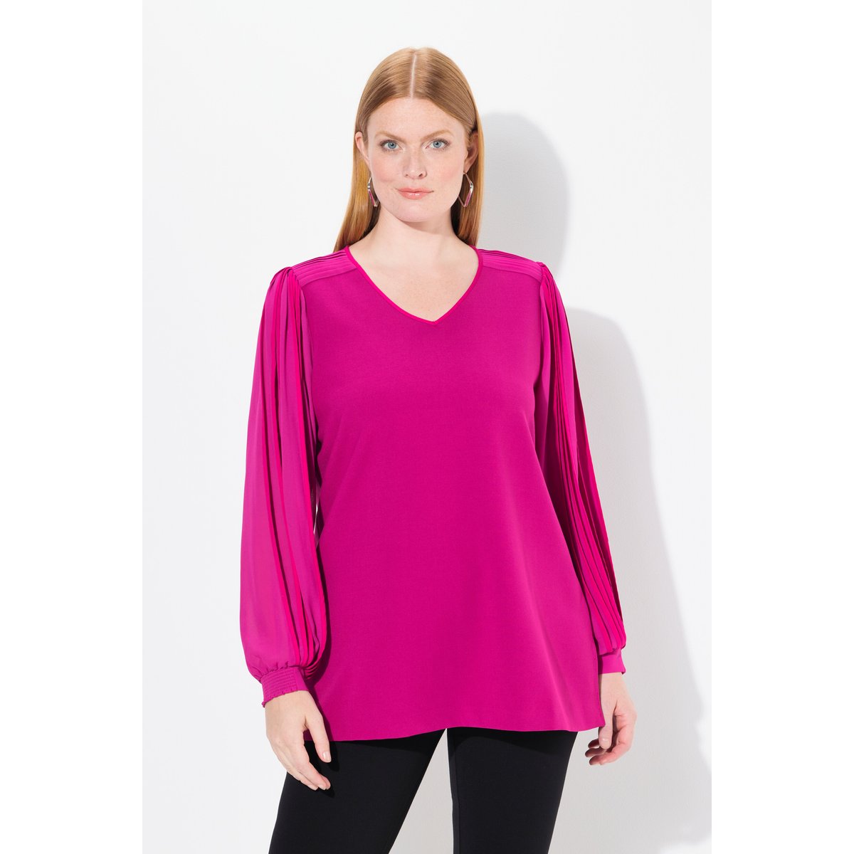 Tunique à manches longues en mousseline magenta, ULLA POPKEN