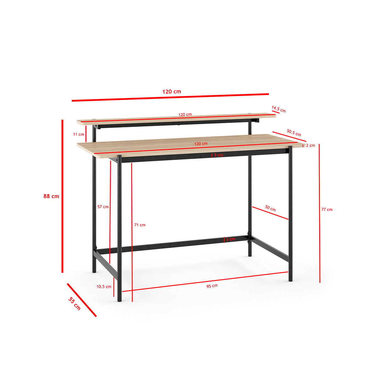 Bureau en MDF et métal, NÉRO chêne-noir, HISPANOHOGAR