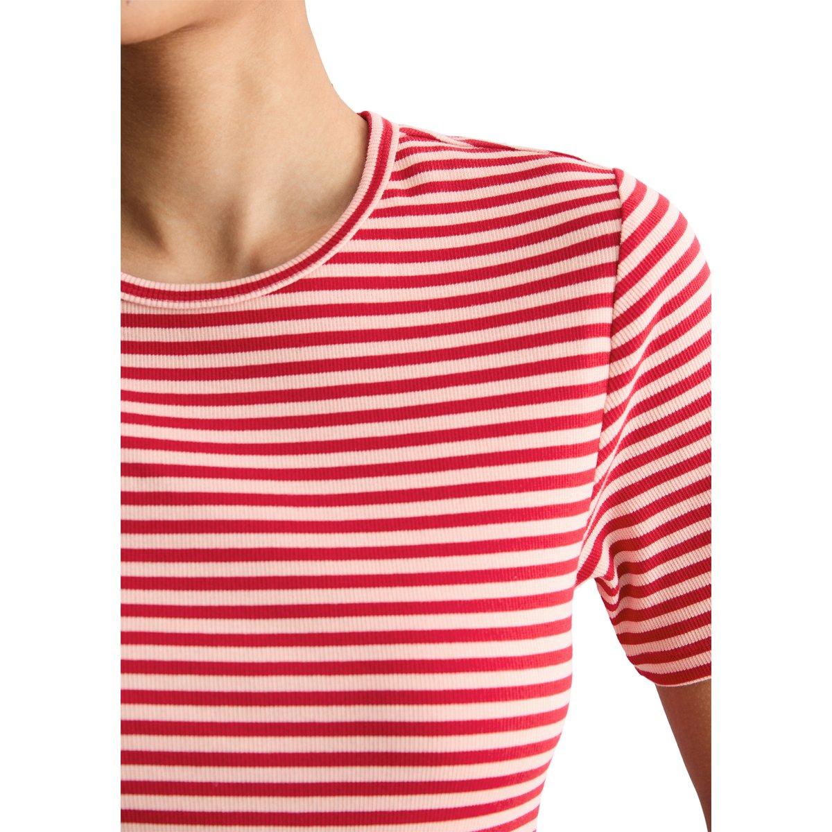 T-shirt slim en jersey côtelé rouge, MARC O’POLO DENIM