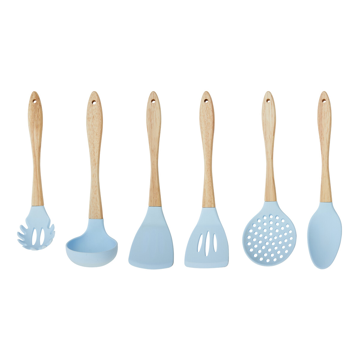 7-Piece Wood/Silicone Utensil Set & Holder blue, SO'HOME