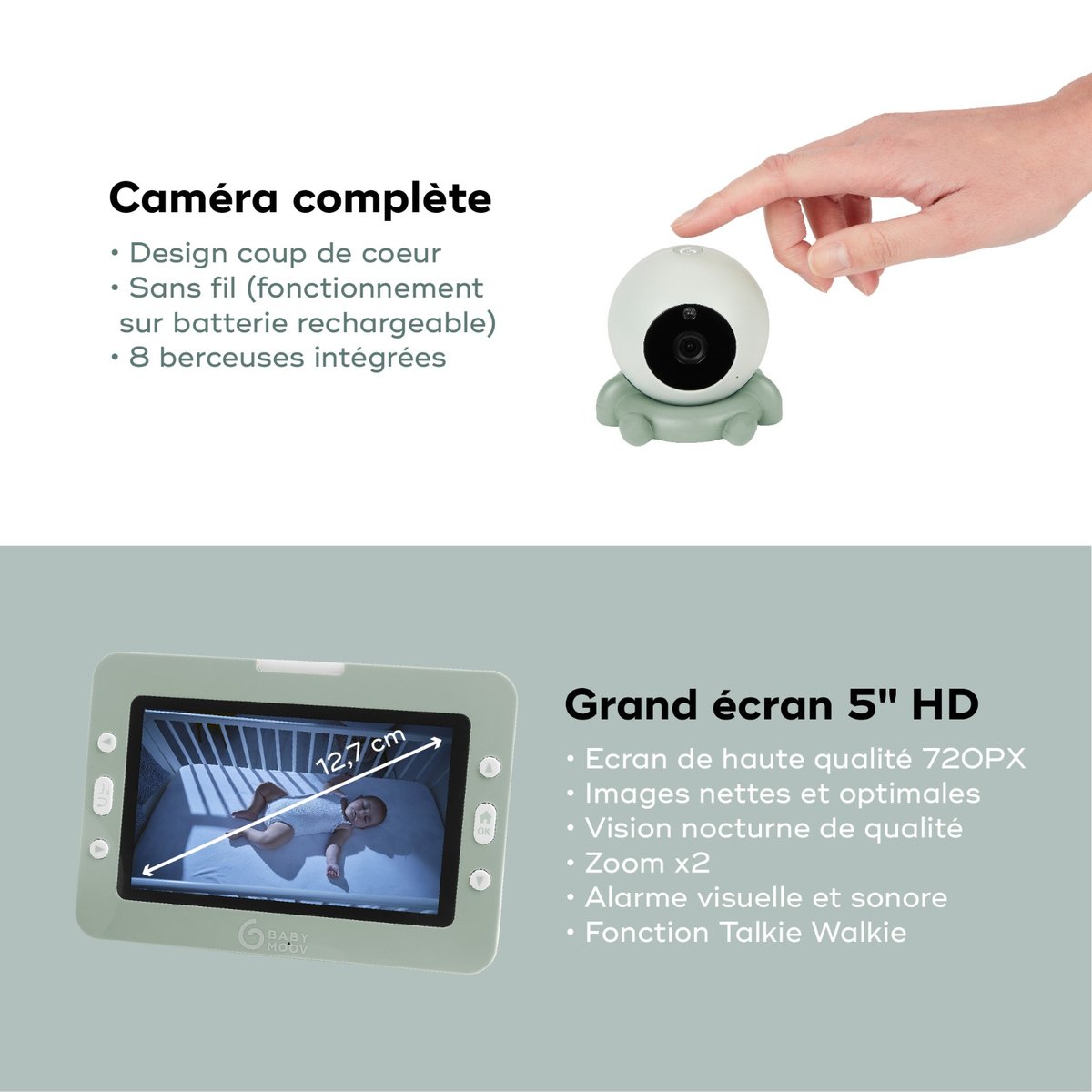 Babyphone caméra Yoo Go + HD vert, BABYMOOV