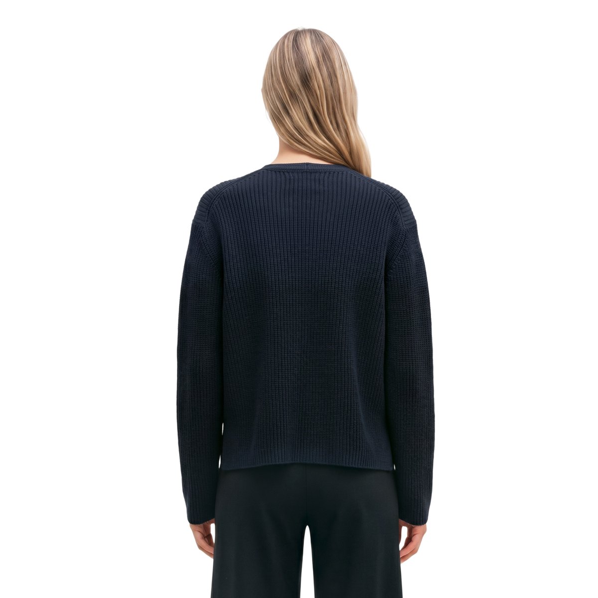 Cardigan col V relaxed en coton biologique lourd bleu, MARC O'POLO