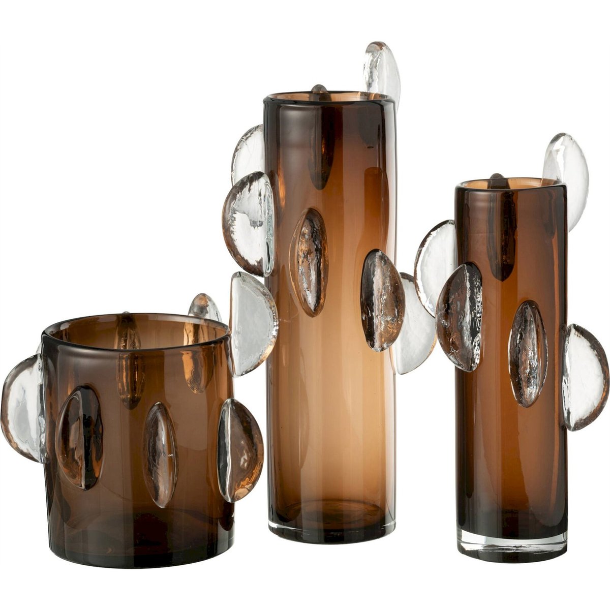 Vase cylindrique en verre marron ambré et transparent, RECOLLECTION