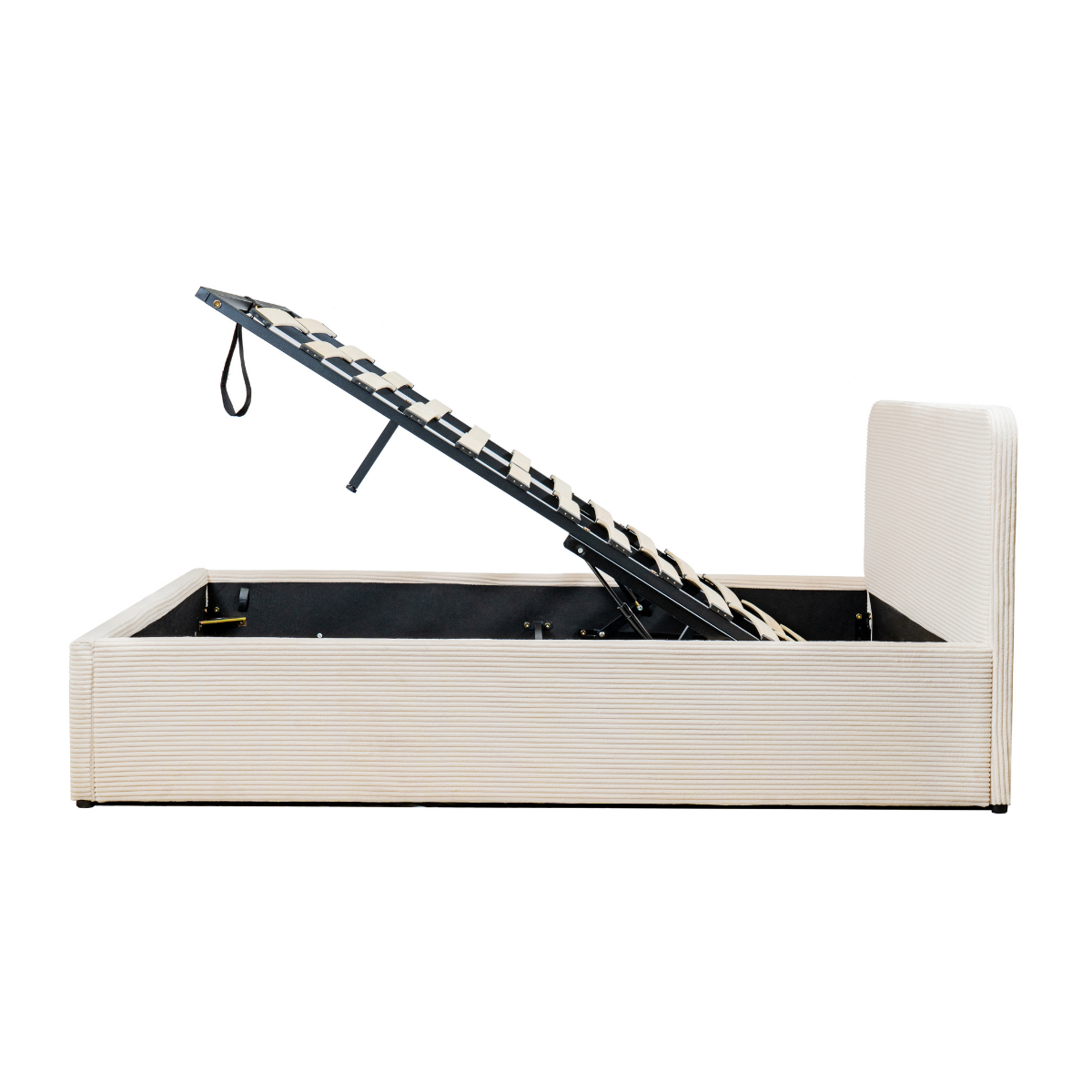 Lit coffre 160x200 cm en velours côtelé beige avec tête de lit et sommier - LIVY beige, CALICOSY