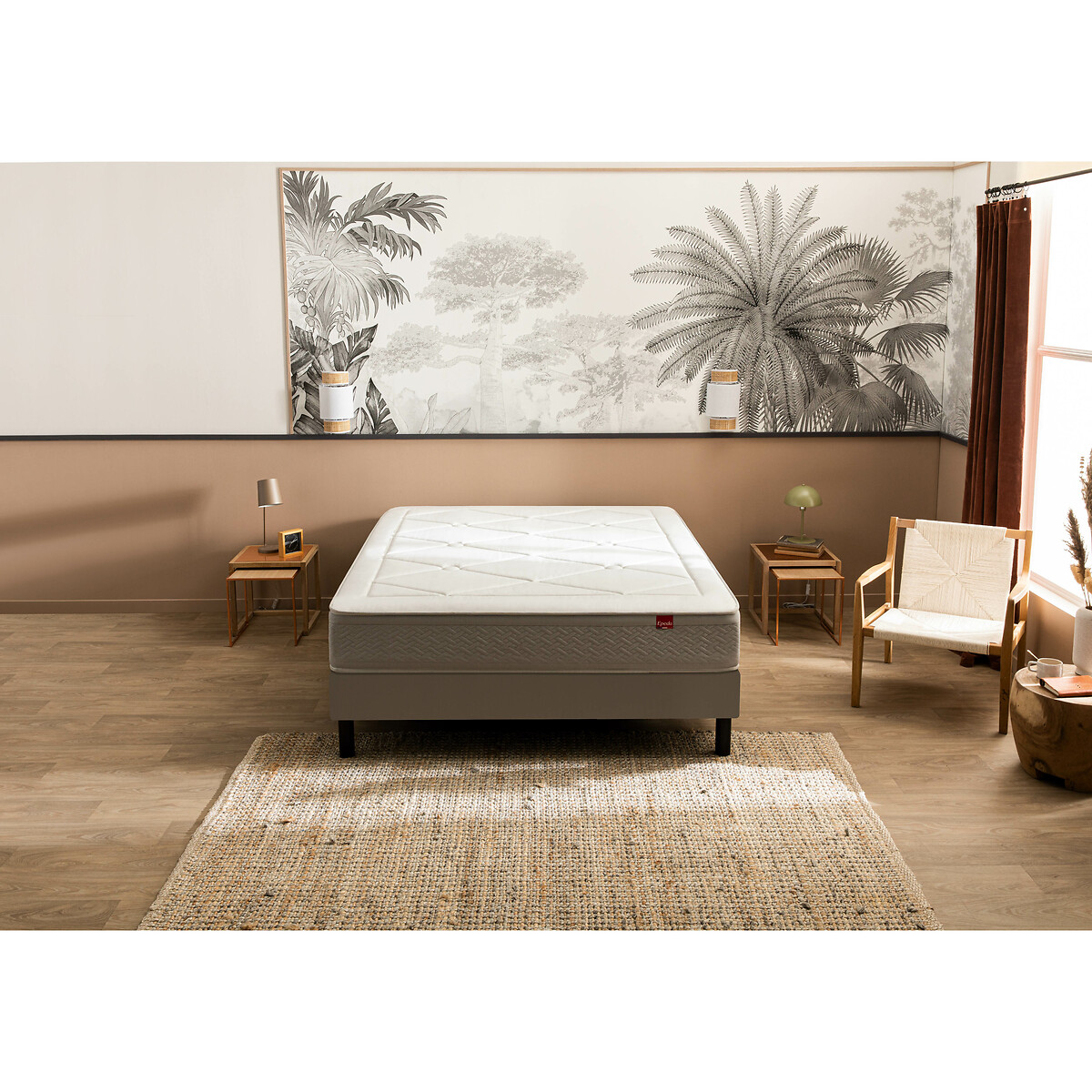 Ensemble matelas ressorts L'Échappée + sommier blanc/gris souris, EPEDA