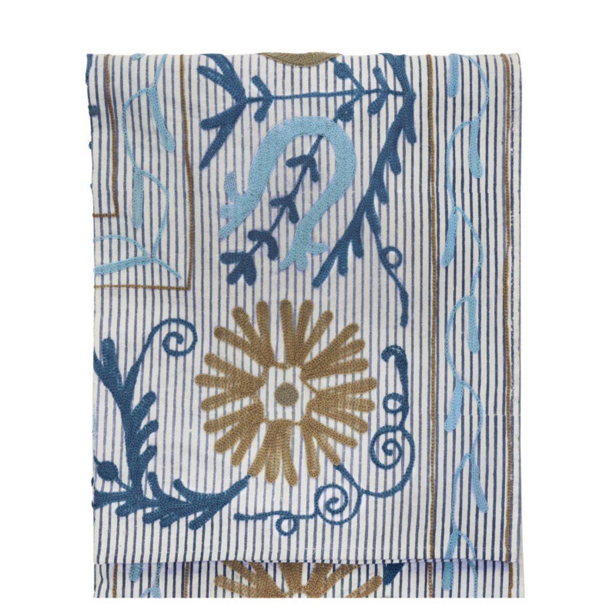 Dessus de lit canapé coton brodé SUZANI bleu, MADAM STOLTZ