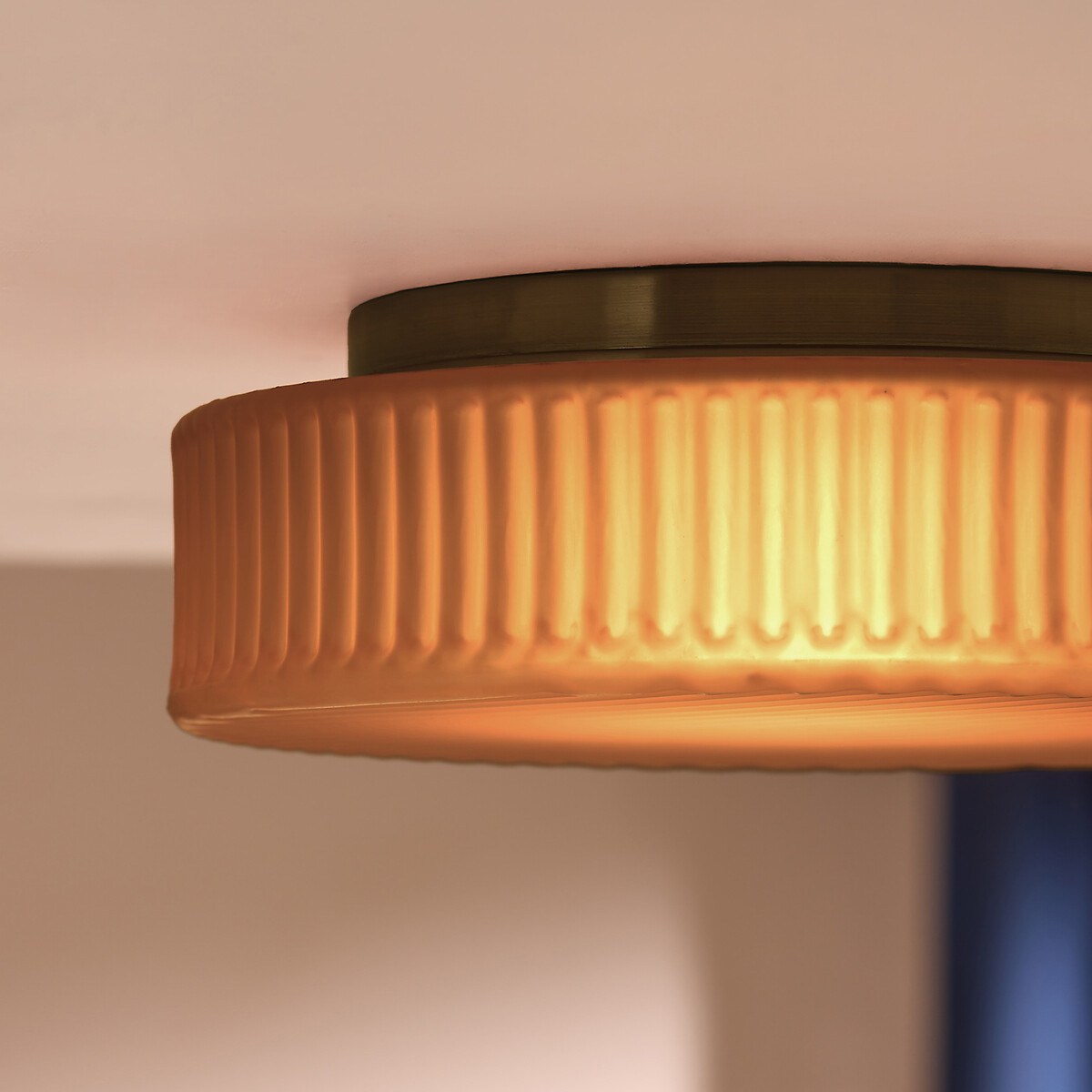MADE.COM Alma Ribbed Glass Flush Ceiling Light amber, MADE