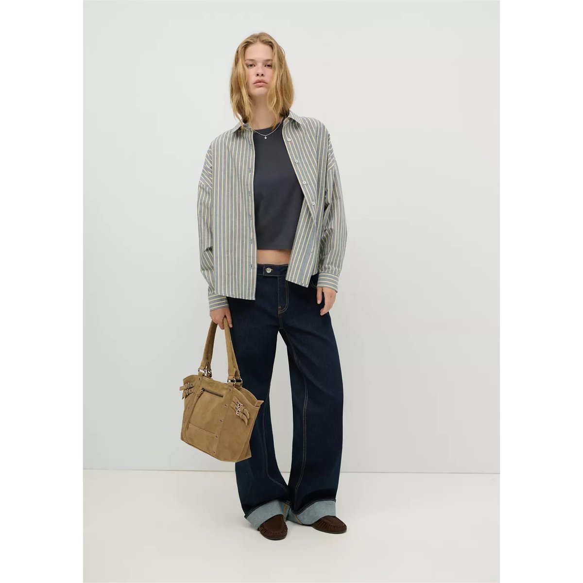 Jean taille basse à revers bleu, MANGO TEEN