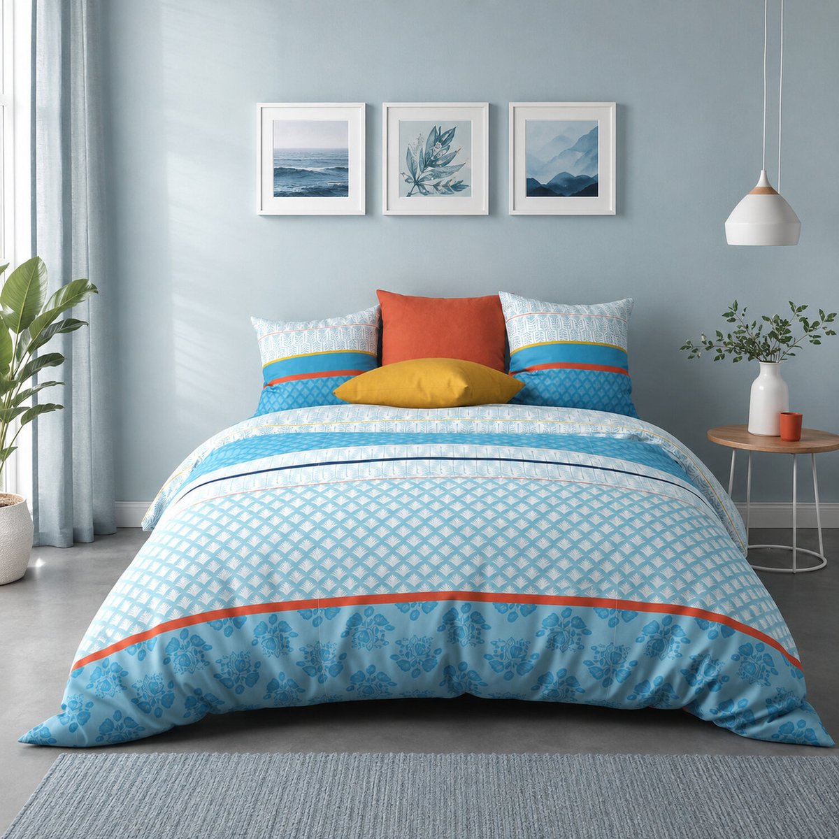 Parure housse de couette imprimée coton avec taie(s), Eva Blue design, C DESIGN HOME TEXTILE