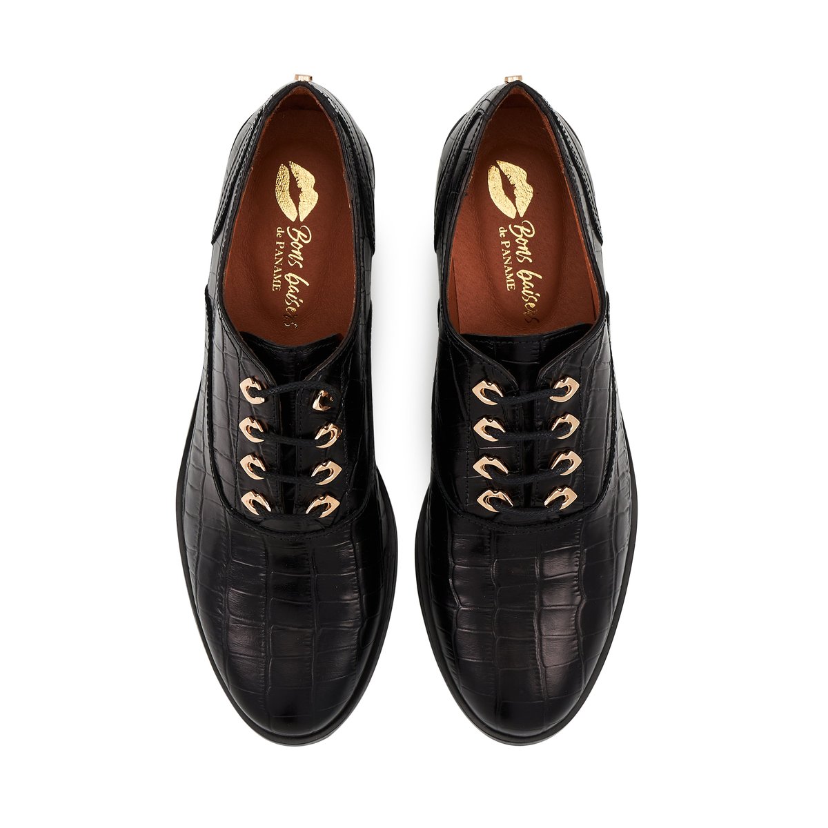 Derbies Audrey croco noir, BONS BAISERS