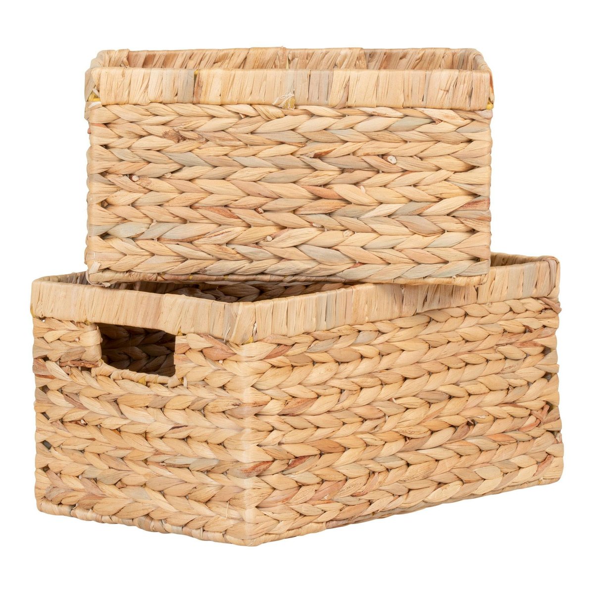 Panier de rangement déco en jacinthe d'eau avec poignées (lot de 2) beige, PIER IMPORT