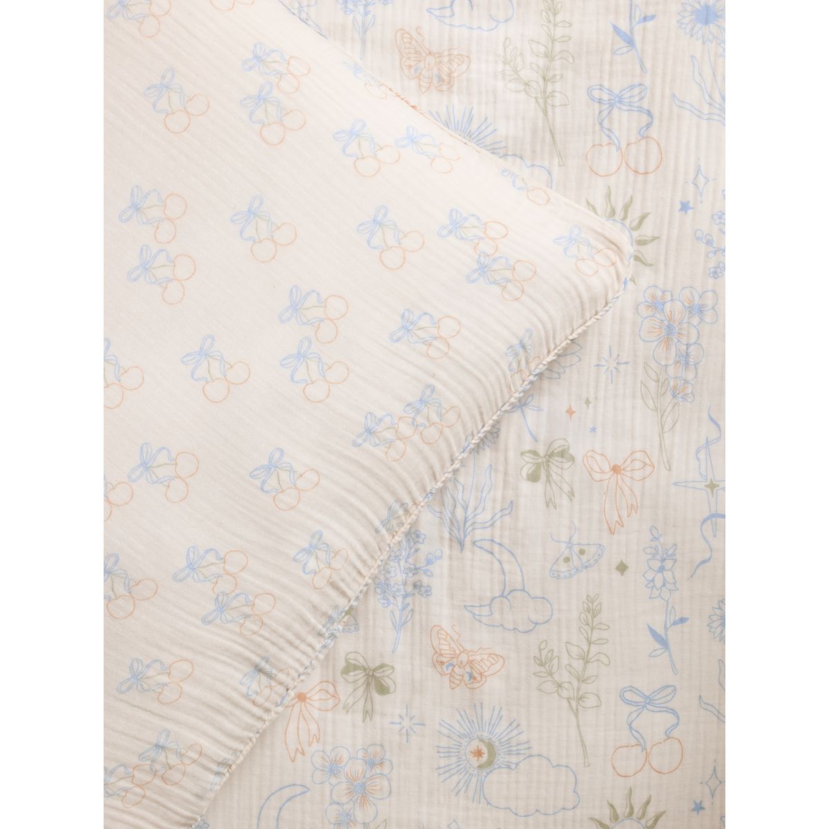 Parure lit mousseline froissée coton céleste neutre, NEXT