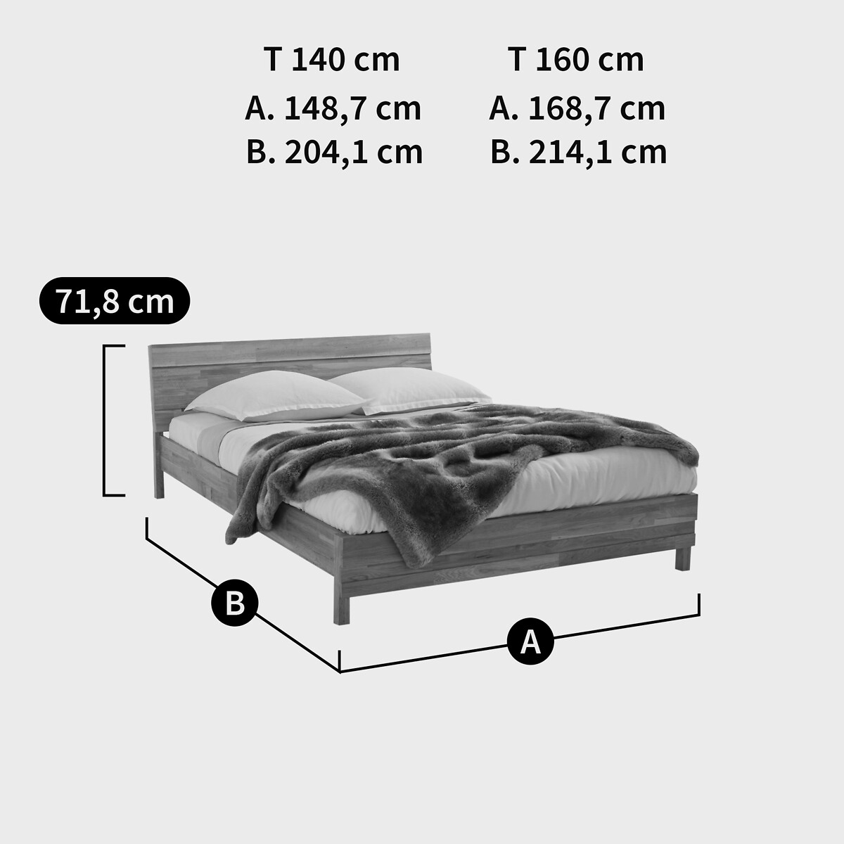 Letto in rovere massello, Ariles legno chiaro naturale, LA REDOUTE INTERIEURS