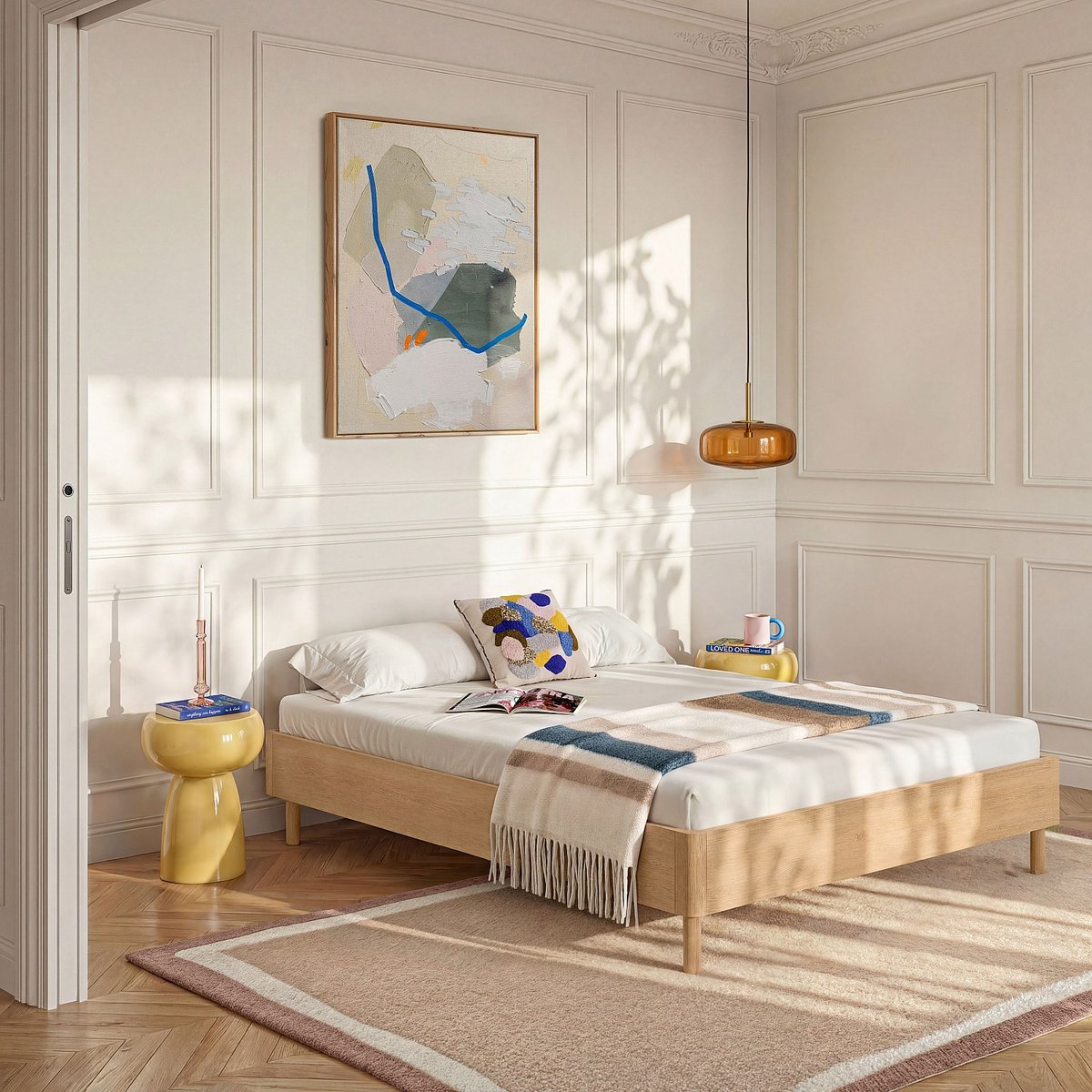 Cadre de lit bois ORSON naturel clair, HABITAT