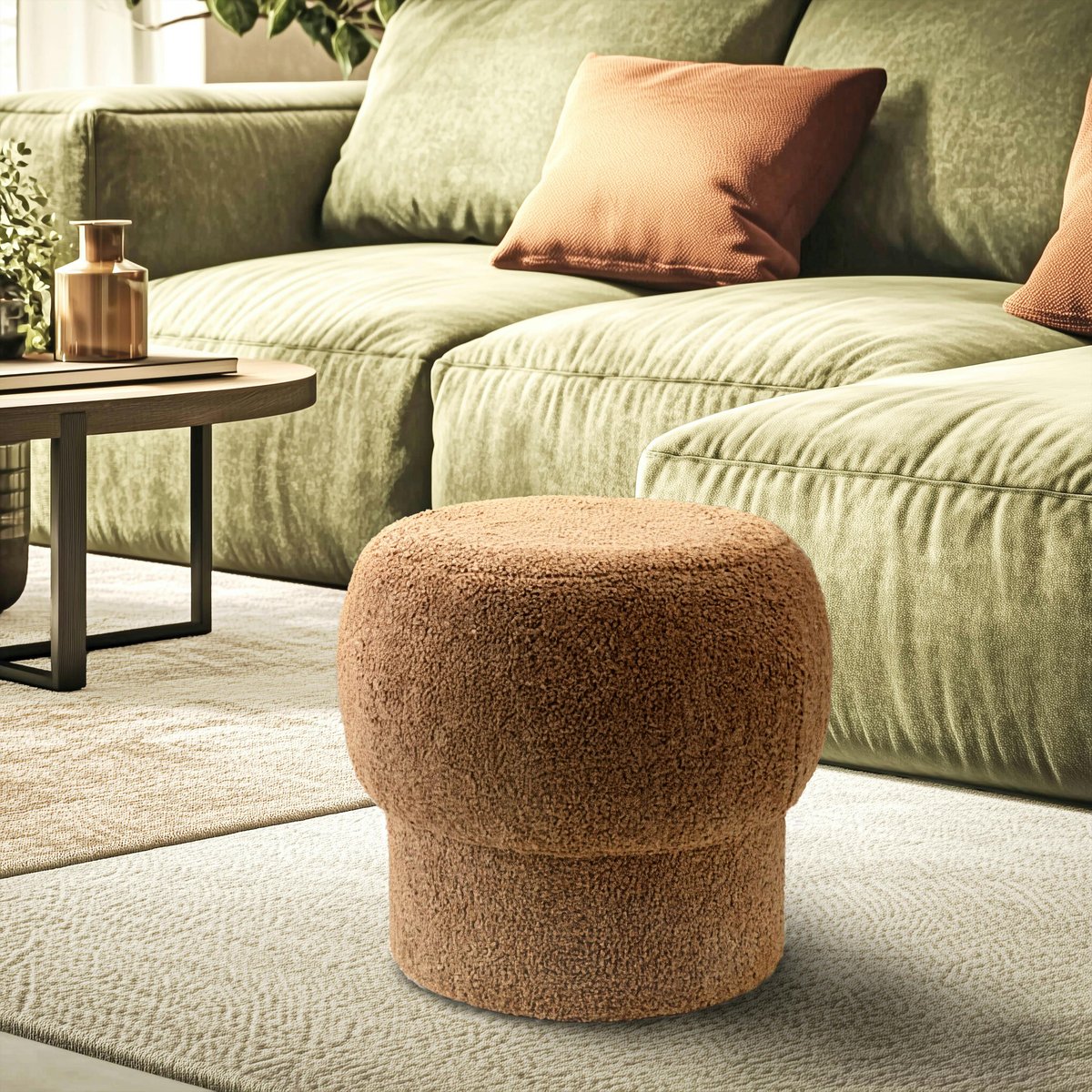Pouf rond en tissu terracotta CASTILLE terracotta, PIER IMPORT