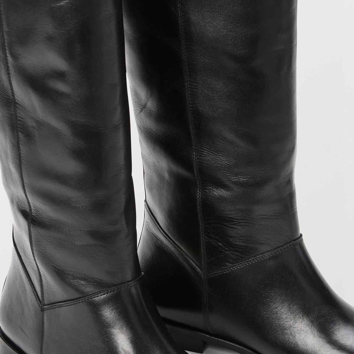 Bottes hautes en cuir noir, MONOPRIX