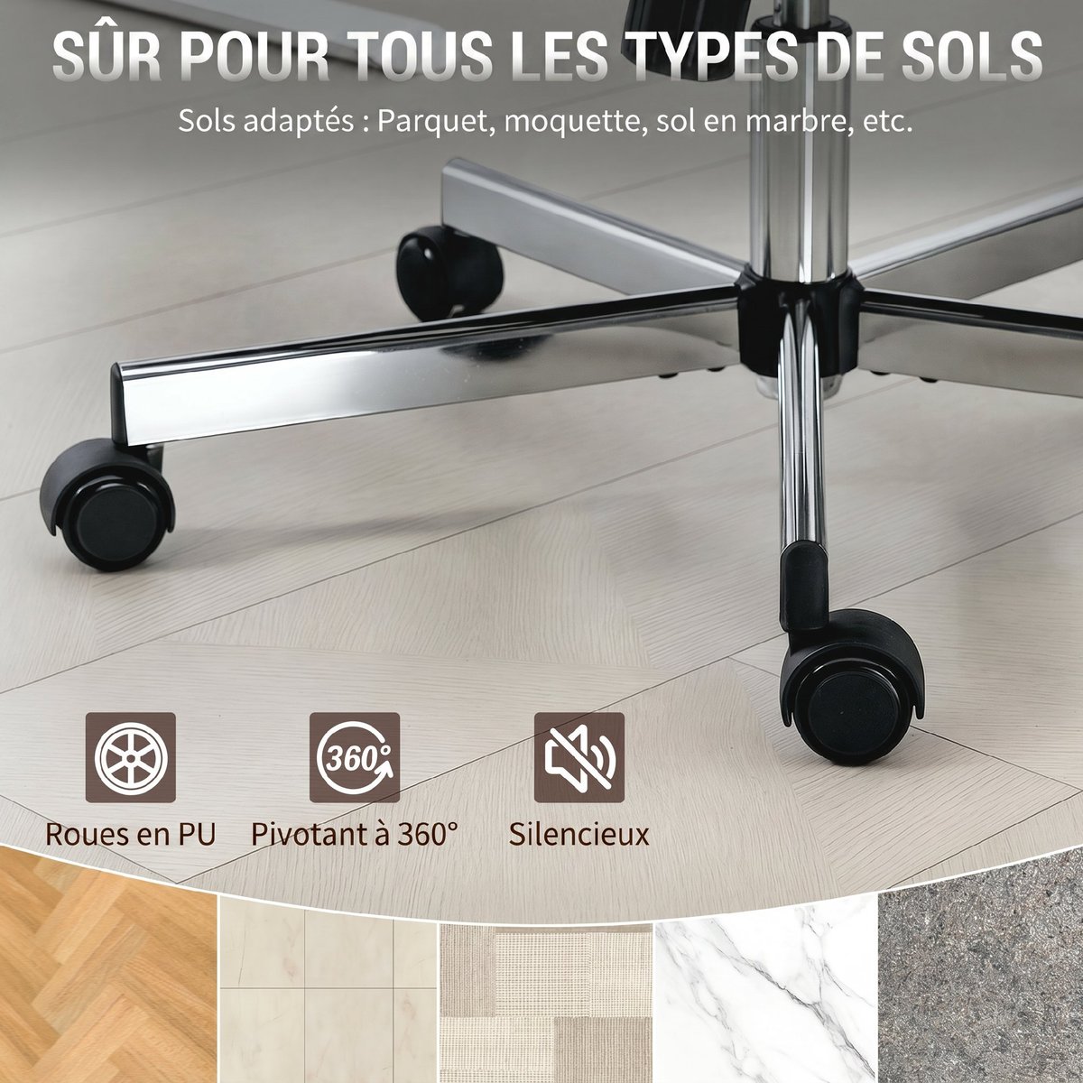 Chaise de bureau Velours Gris gris, HOMCOM