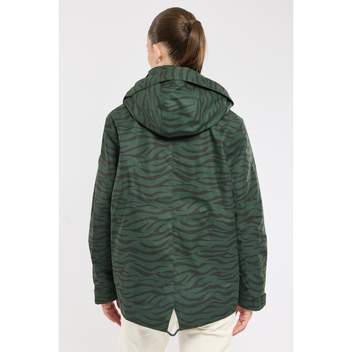Parka courte en polyester recyclé BAGAD imprime vert foret, BERMUDES
