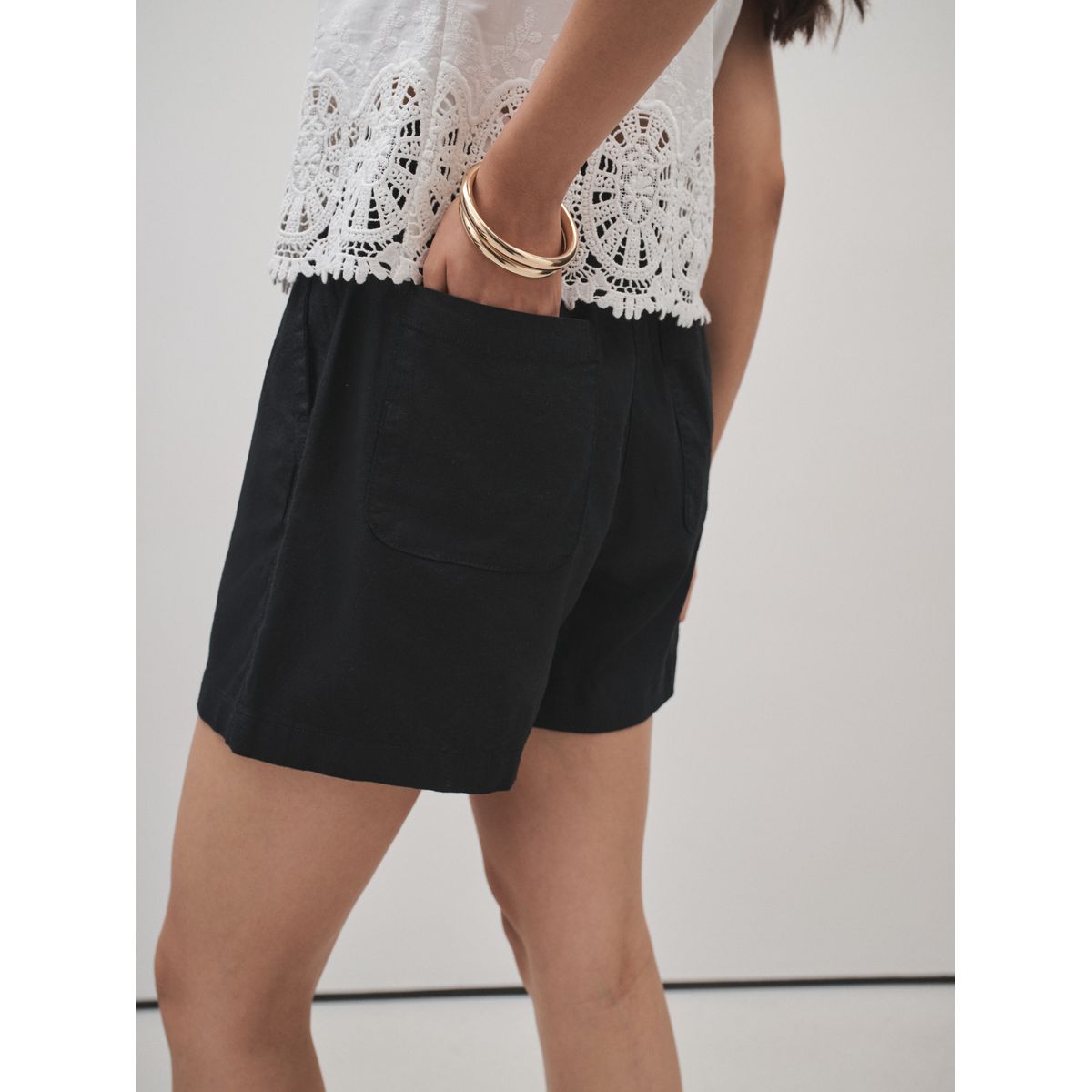 Short d’été en lin majoritaire noir, NEXT