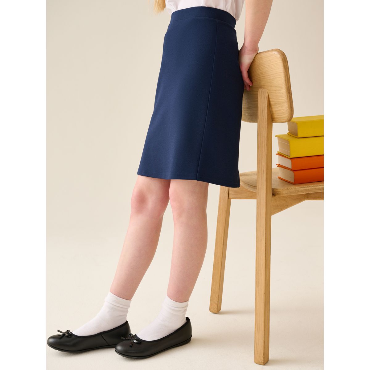 Jupe crayon pour l’école en jersey stretch bleu marine, NEXT