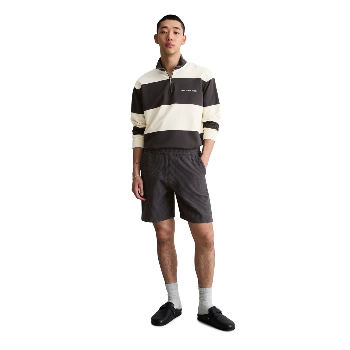 Short relaxed avec une fine structure gaufrée gris foncé, MARC O’POLO DENIM