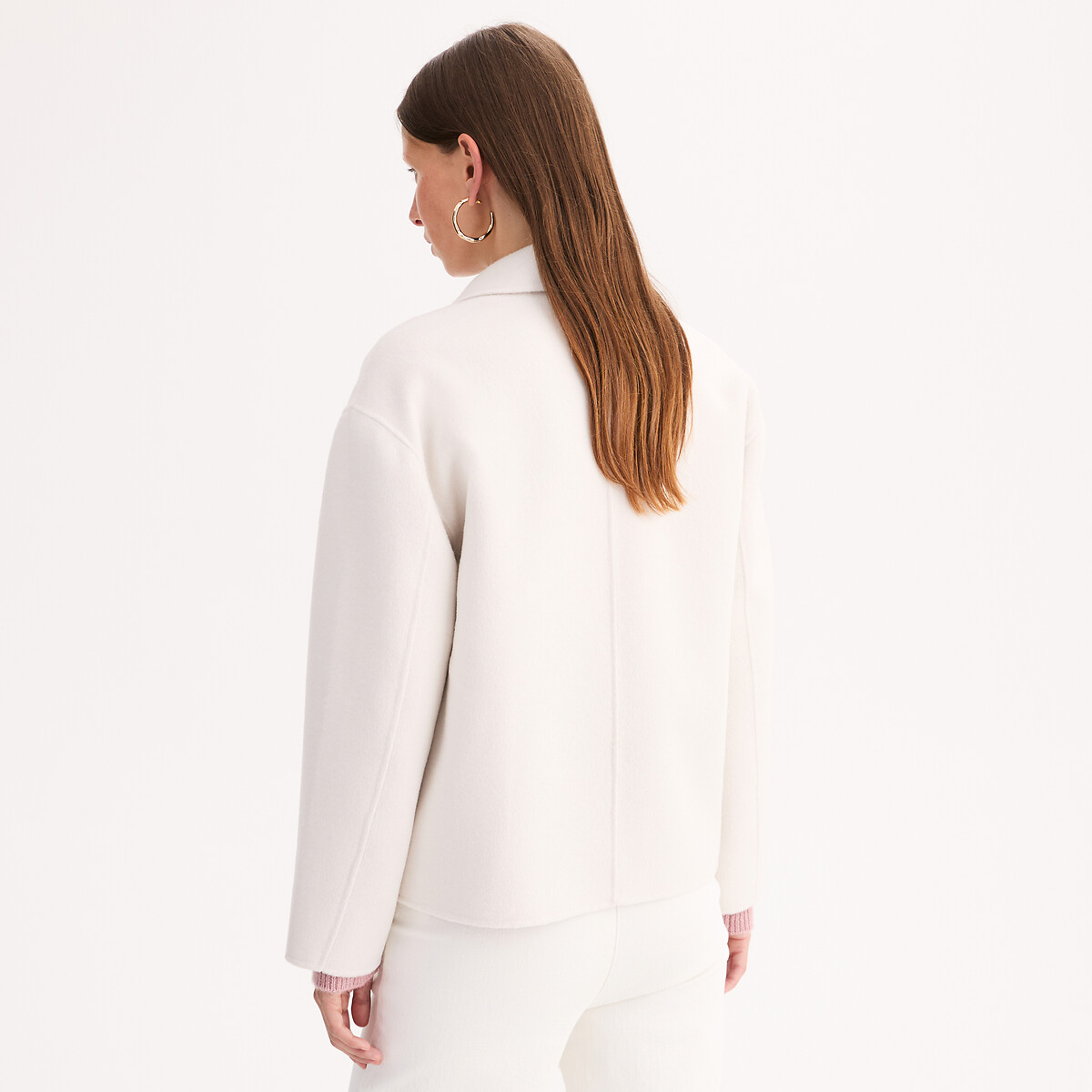 Veste courte, coupe oversize, laine mélangée crème, ANNE WEYBURN