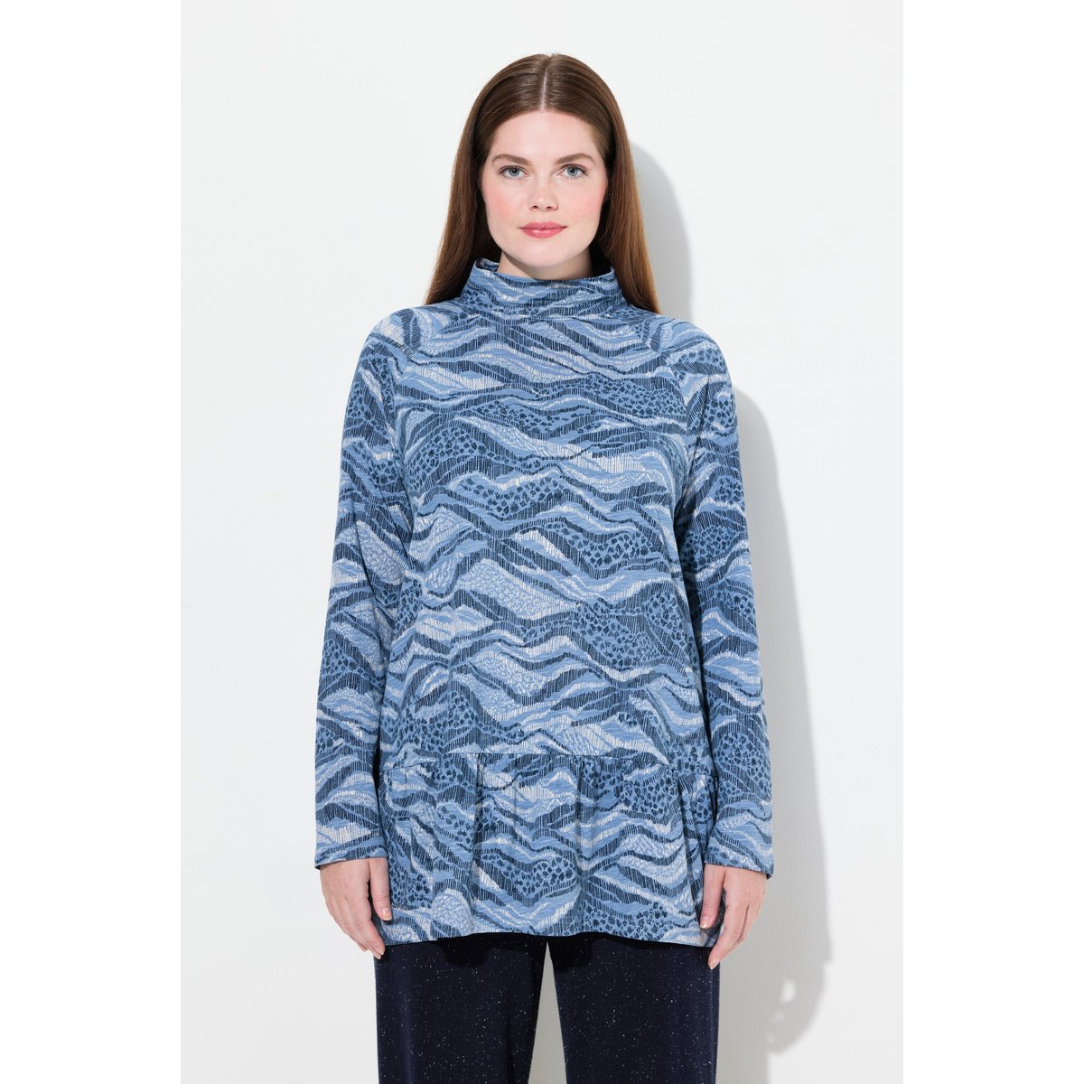 T-shirt long en coton bio bleu jean, ULLA POPKEN
