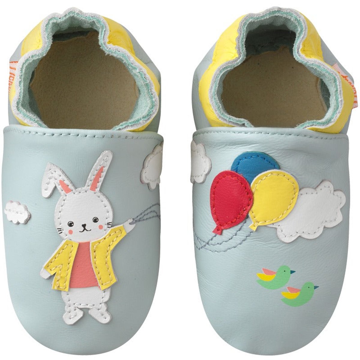 Chaussons bébé cuir souple Merlin le lapin bleu, TICHOUPS
