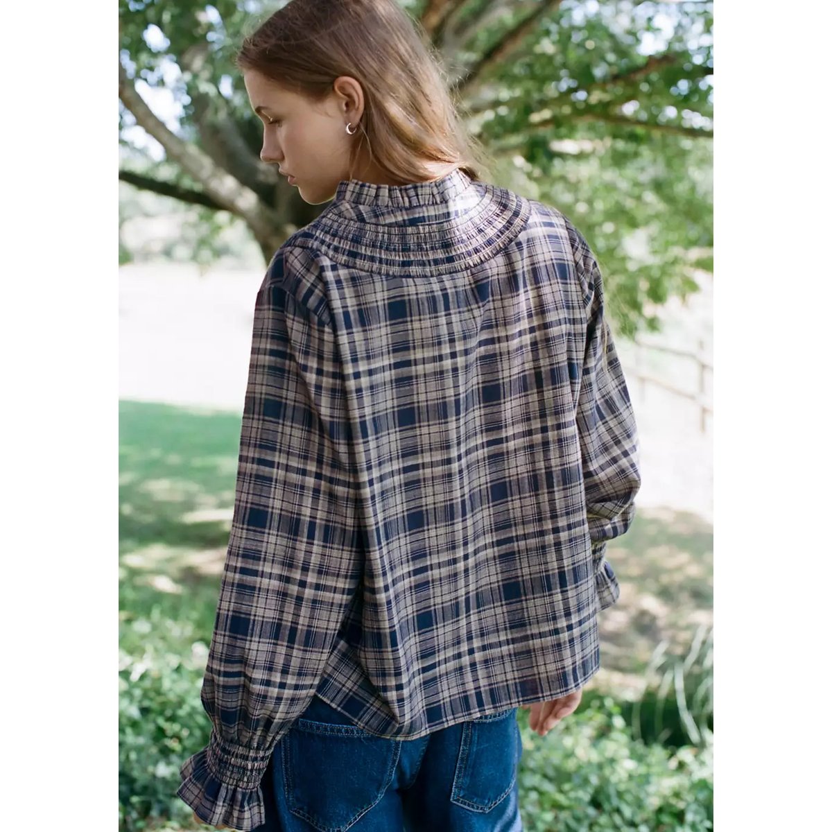 Chemise 100% coton à carreaux bleu indigo, MANGO TEEN